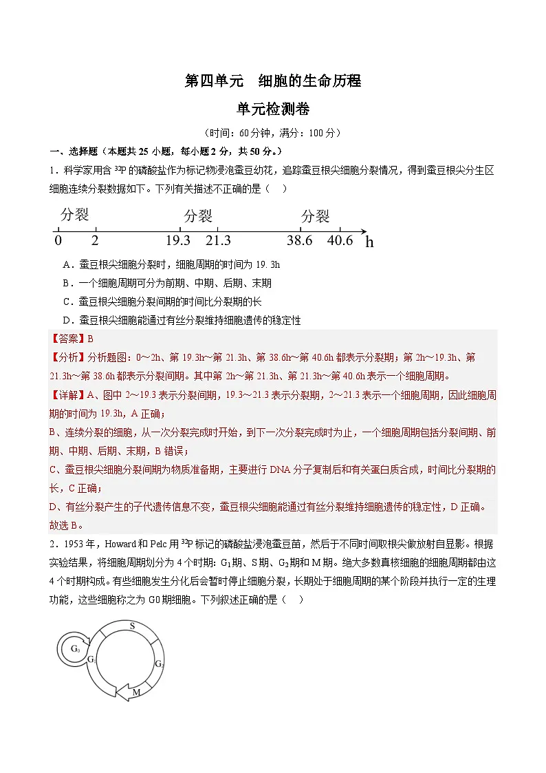 高考生物一轮单元检测卷细胞的生命历程(解析版)第1页