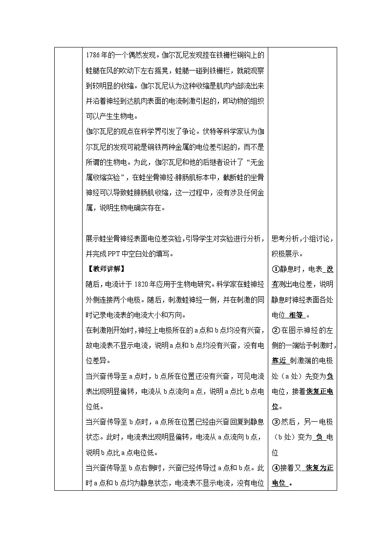 2.3 神经冲动的产生和传导(第1课时)-教学设计-2025-2026学年高二上学期《生物》(人教版)选择性必修1第3页