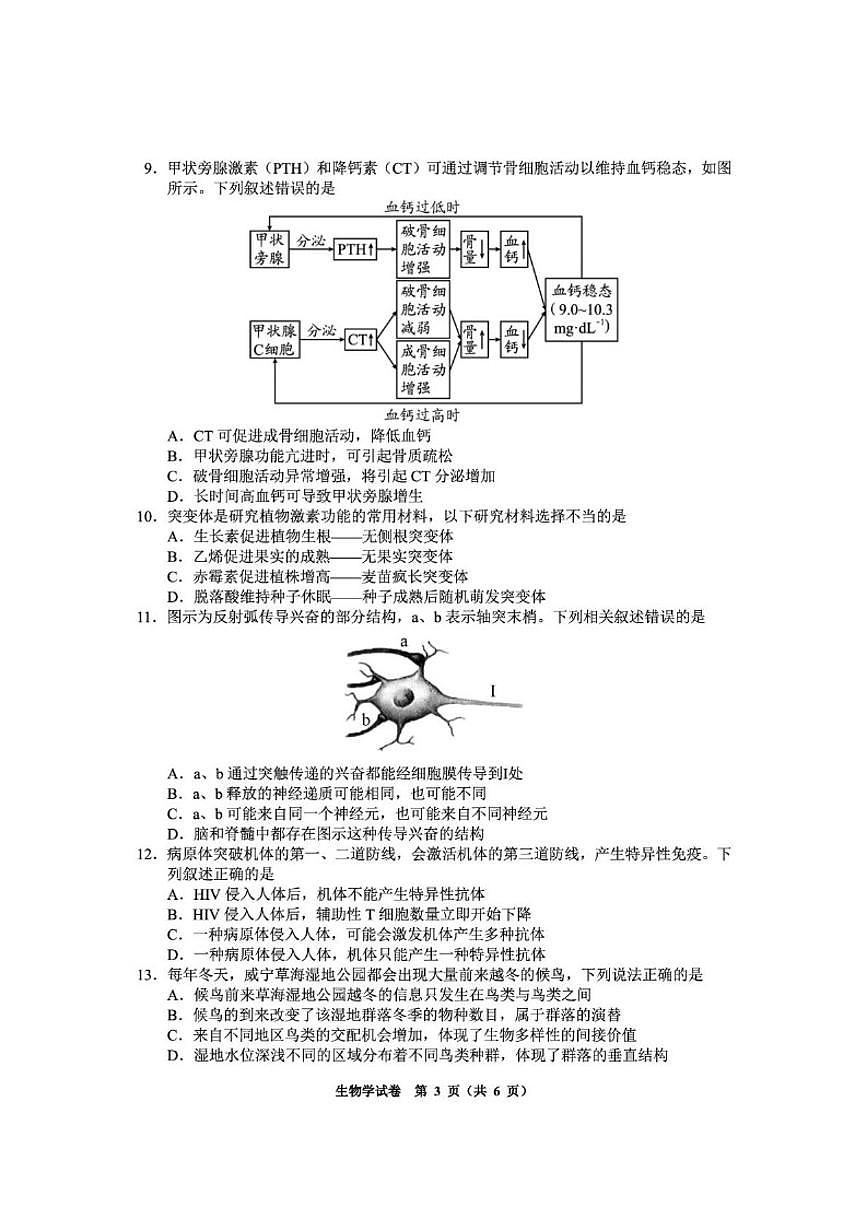 2026届贵州省毕节市高三上学期高考模拟第一次适应性考试生物试题(含答案)第3页