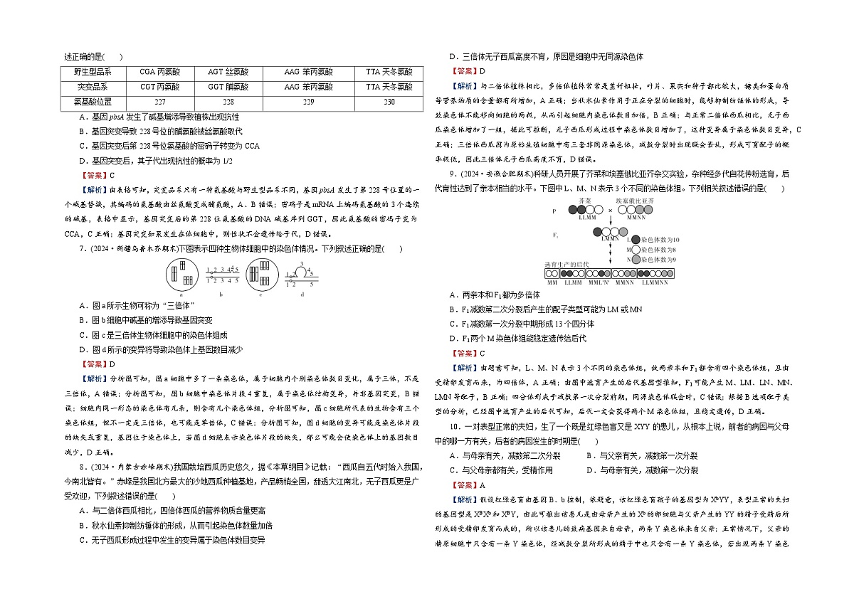 【单元测试卷】人教版高中生物第五章 基因的突变及其他变异单元检测卷(解析)第2页