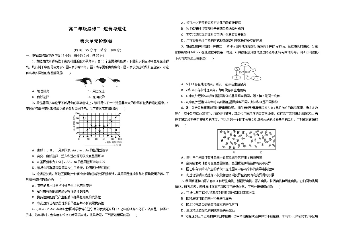 【单元测试卷】人教版高中生物第六章 生物的进化单元检测卷(原卷)第1页