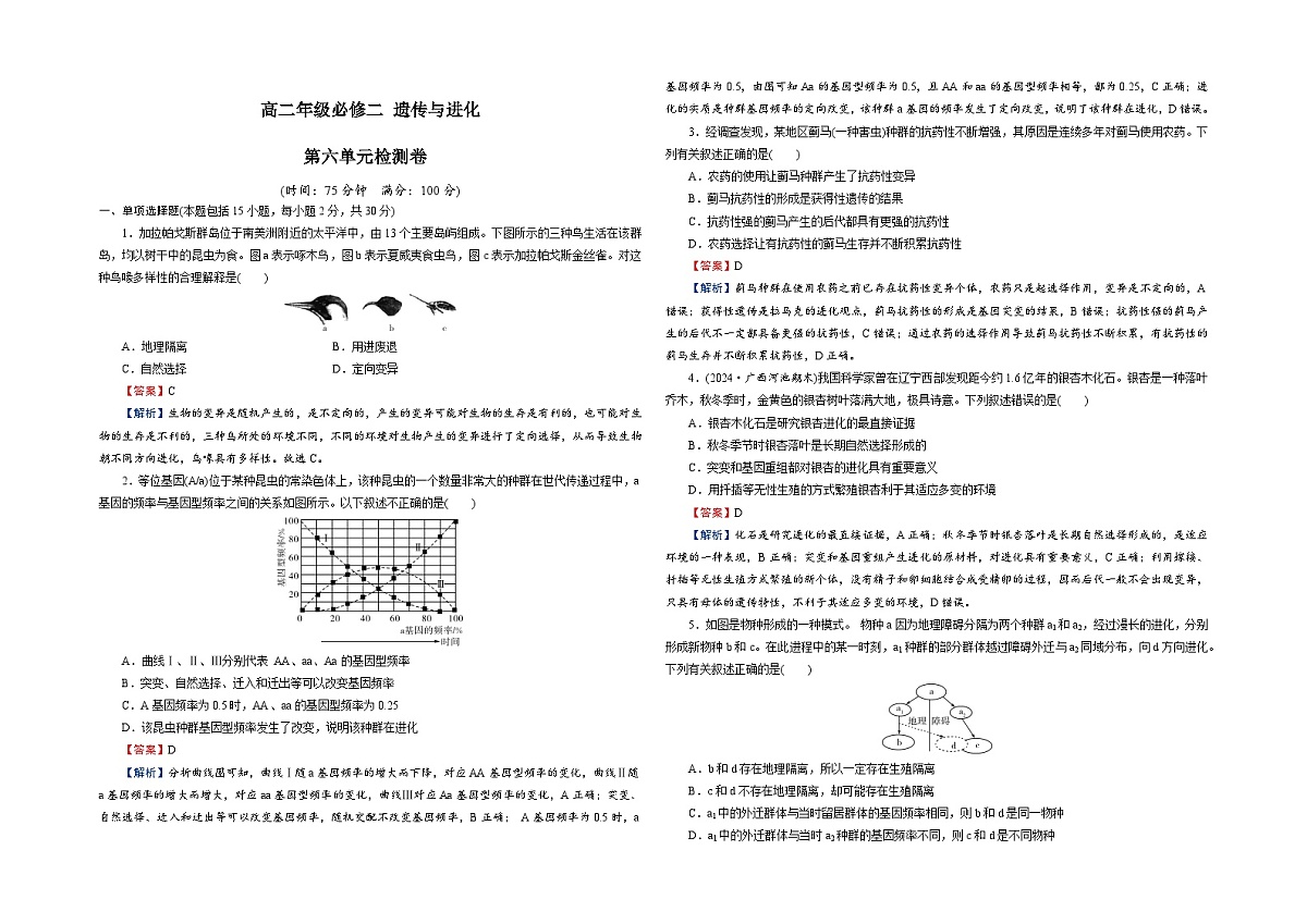 【单元测试卷】人教版高中生物第六章 生物的进化单元检测卷(解析)第1页