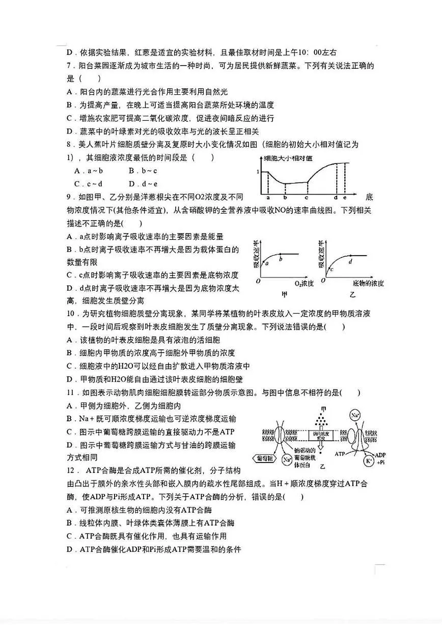 2025-2026学年陕西省咸阳市永寿县中学高一上学期阶段检测生物学试题(含答案)第2页