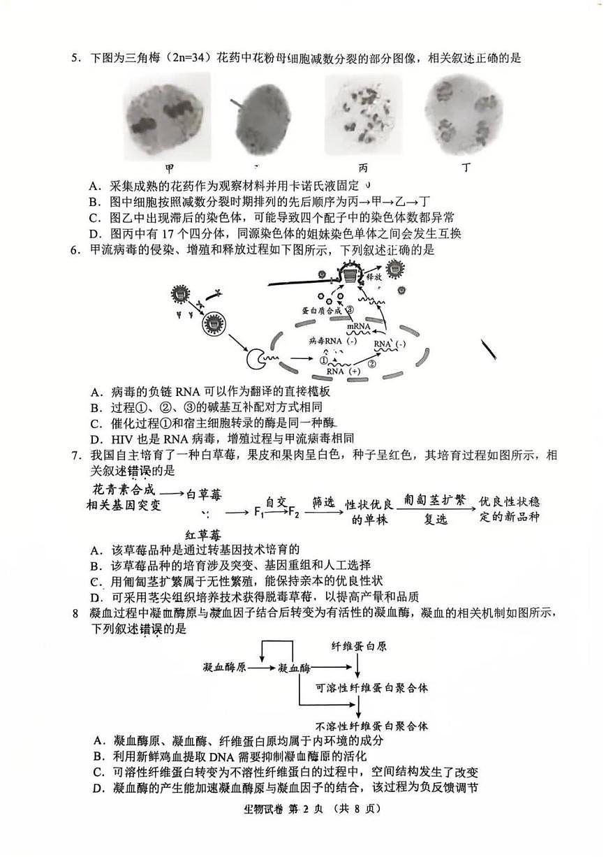 2025-2026学年江苏省扬州市高三上学期期末考试生物试题(含答案)第2页