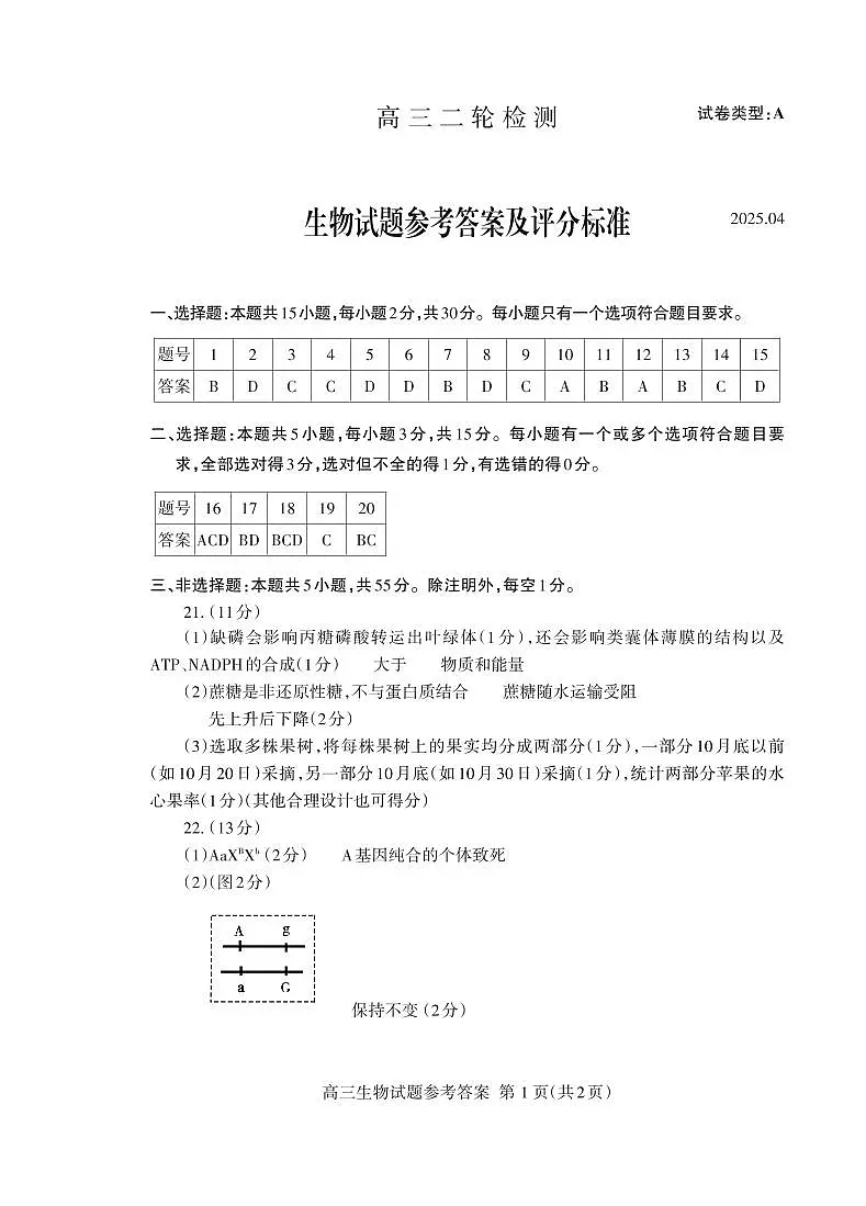 生物试卷答案第1页