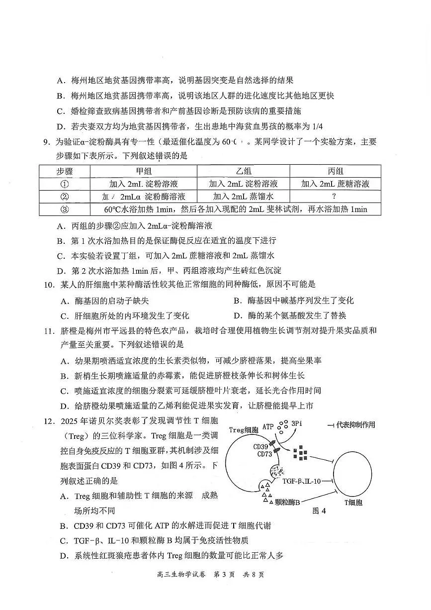 广东省梅州市2026届下学期高三一模总复习质检 生物试题+答案第3页