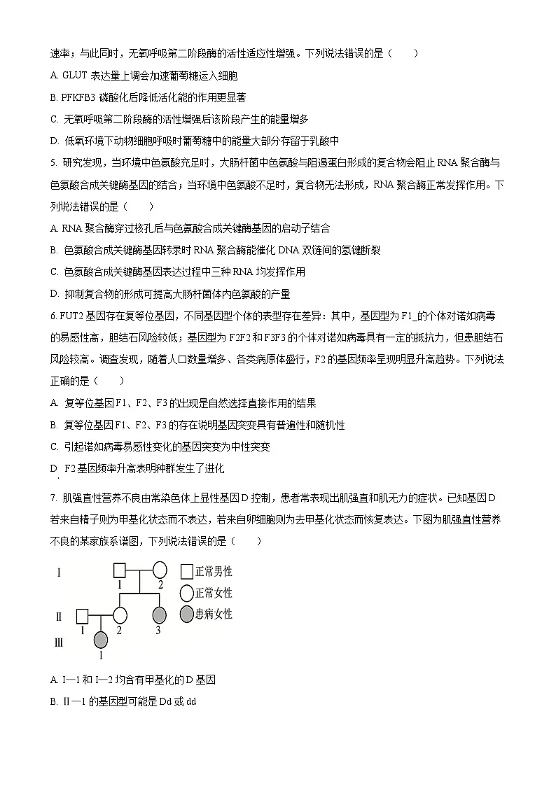 山东威海市2025-2026学年高三上学期期末生物试题(试卷+解析)第2页