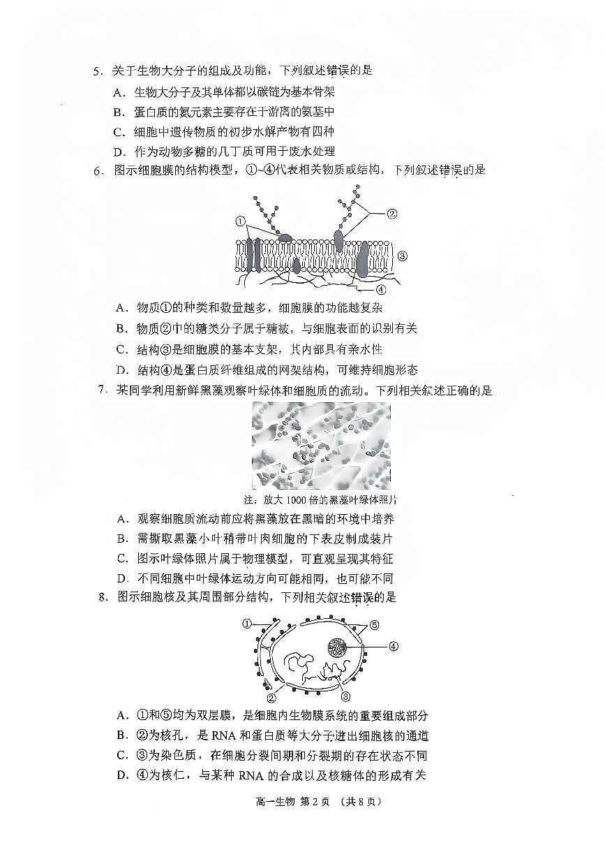江苏省苏州市2025-2026学年度高一上学期期末考试生物试卷第2页