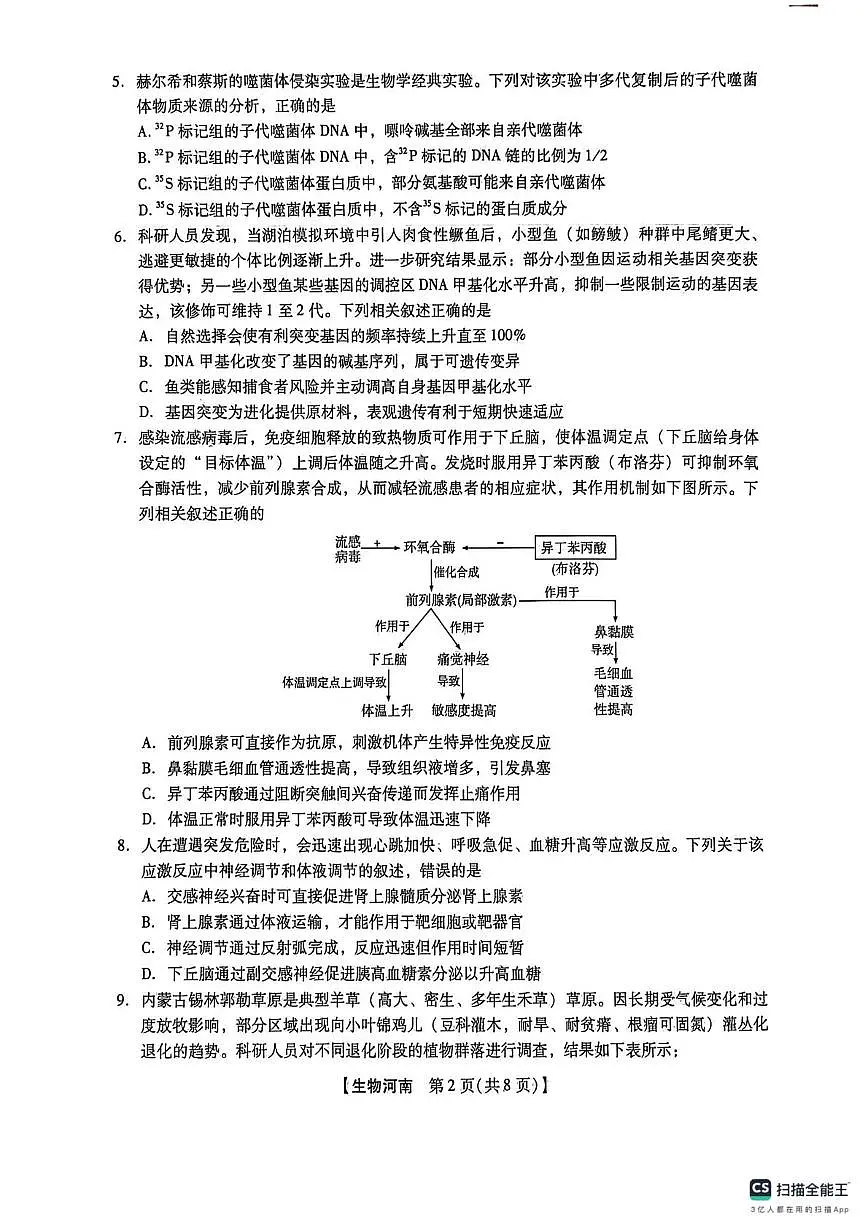 2026届河南南阳市高三年级下学期开学联考生物试题第2页
