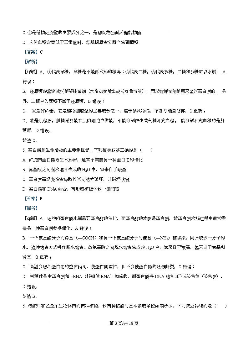 湖北恩施土家族苗族自治州恩施州高中教学联盟2025年秋季学期高一年级期末考试生物试题 Word版含解析第3页