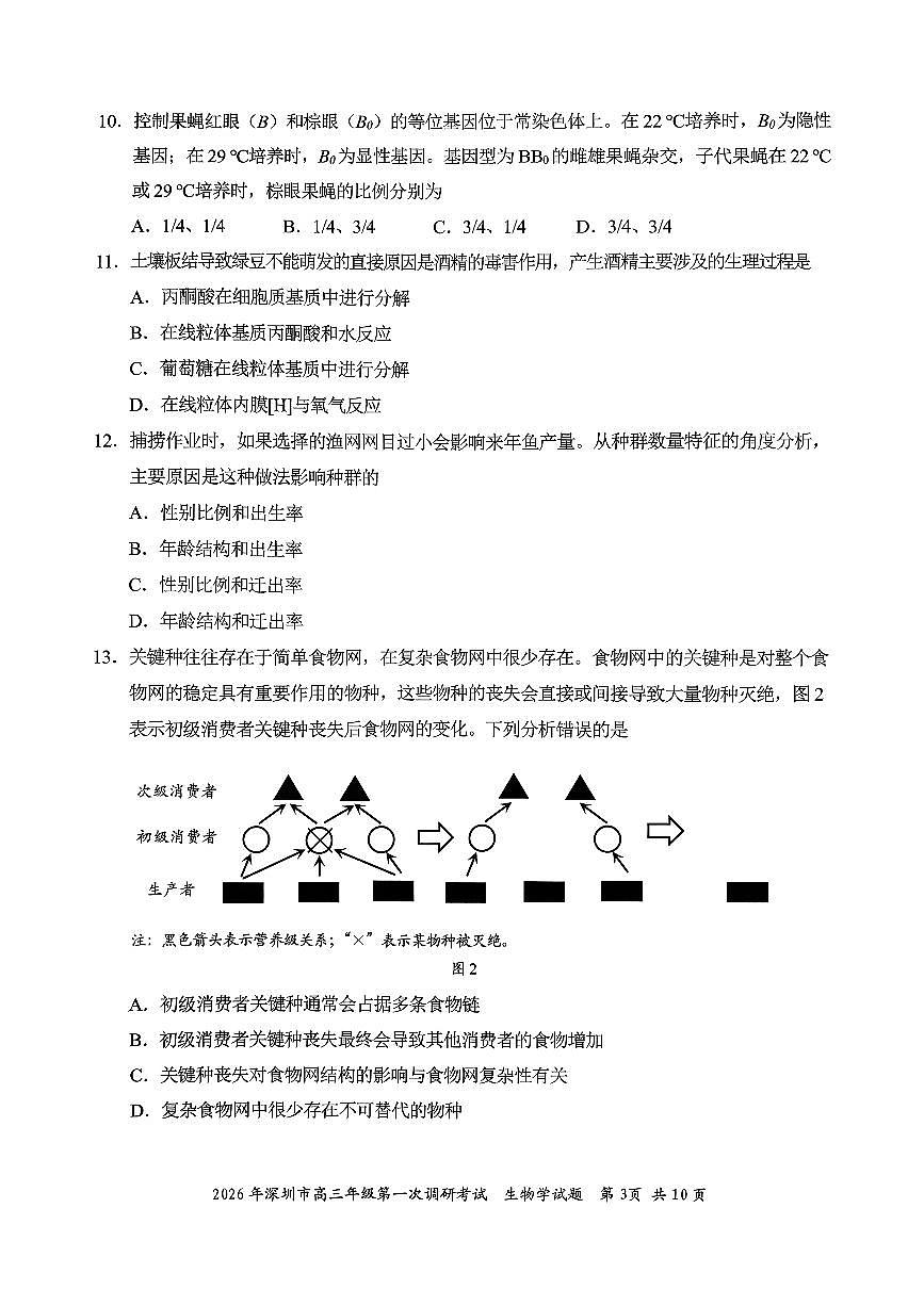 广东深圳市2026届下学期高三一模调研考试 生物试卷及答案第3页