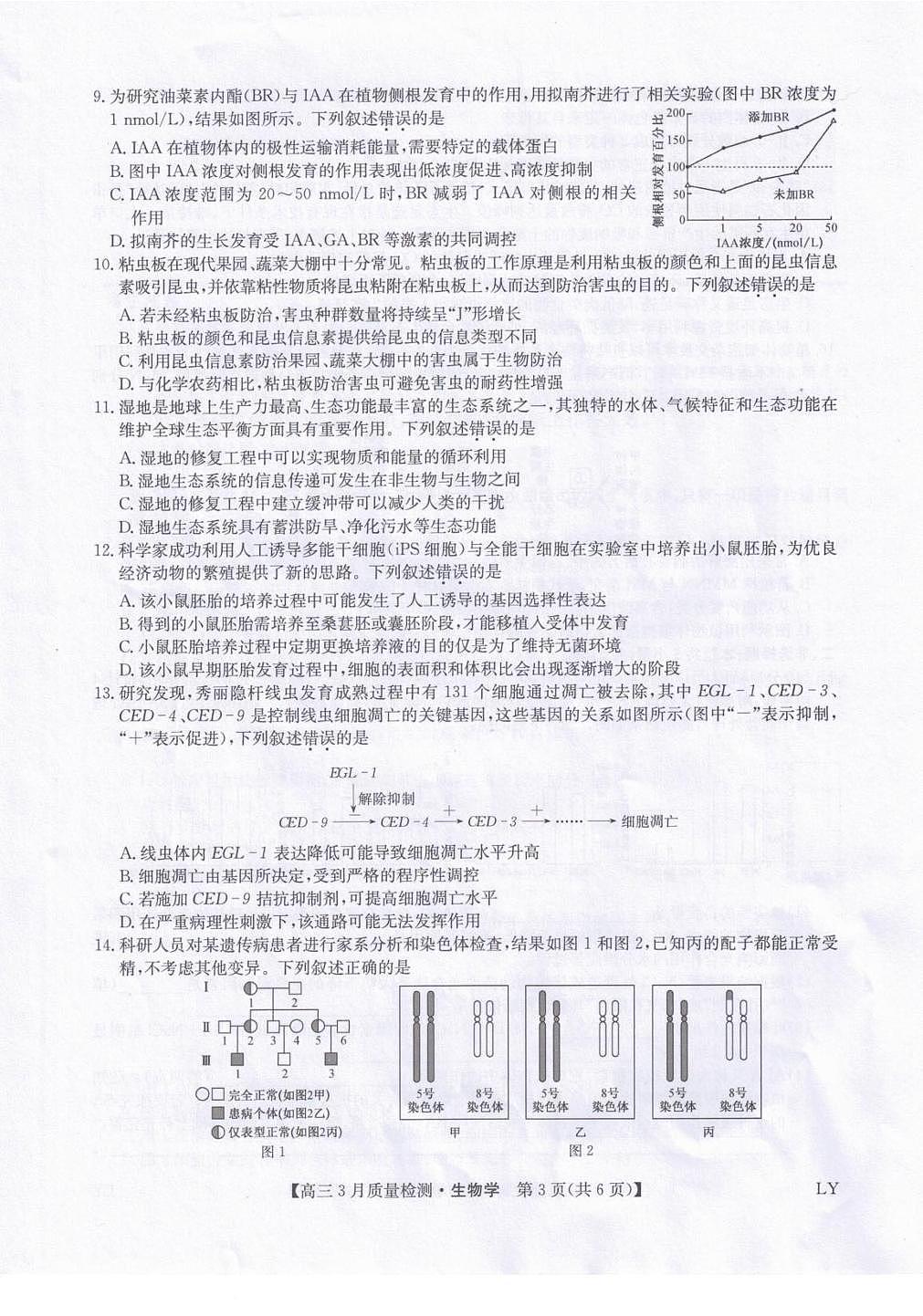 甘肃省九师联盟2026届高三下学期3月质量检测 生物第3页