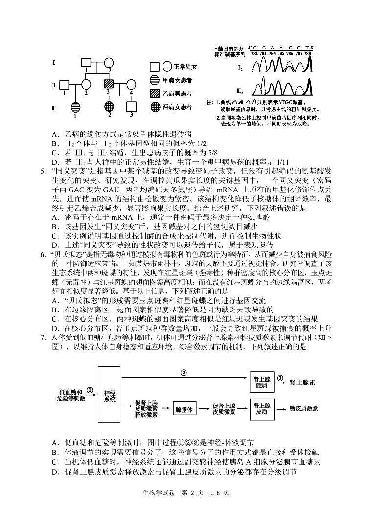 江南十校2026届高三综合素质检测 生物第2页