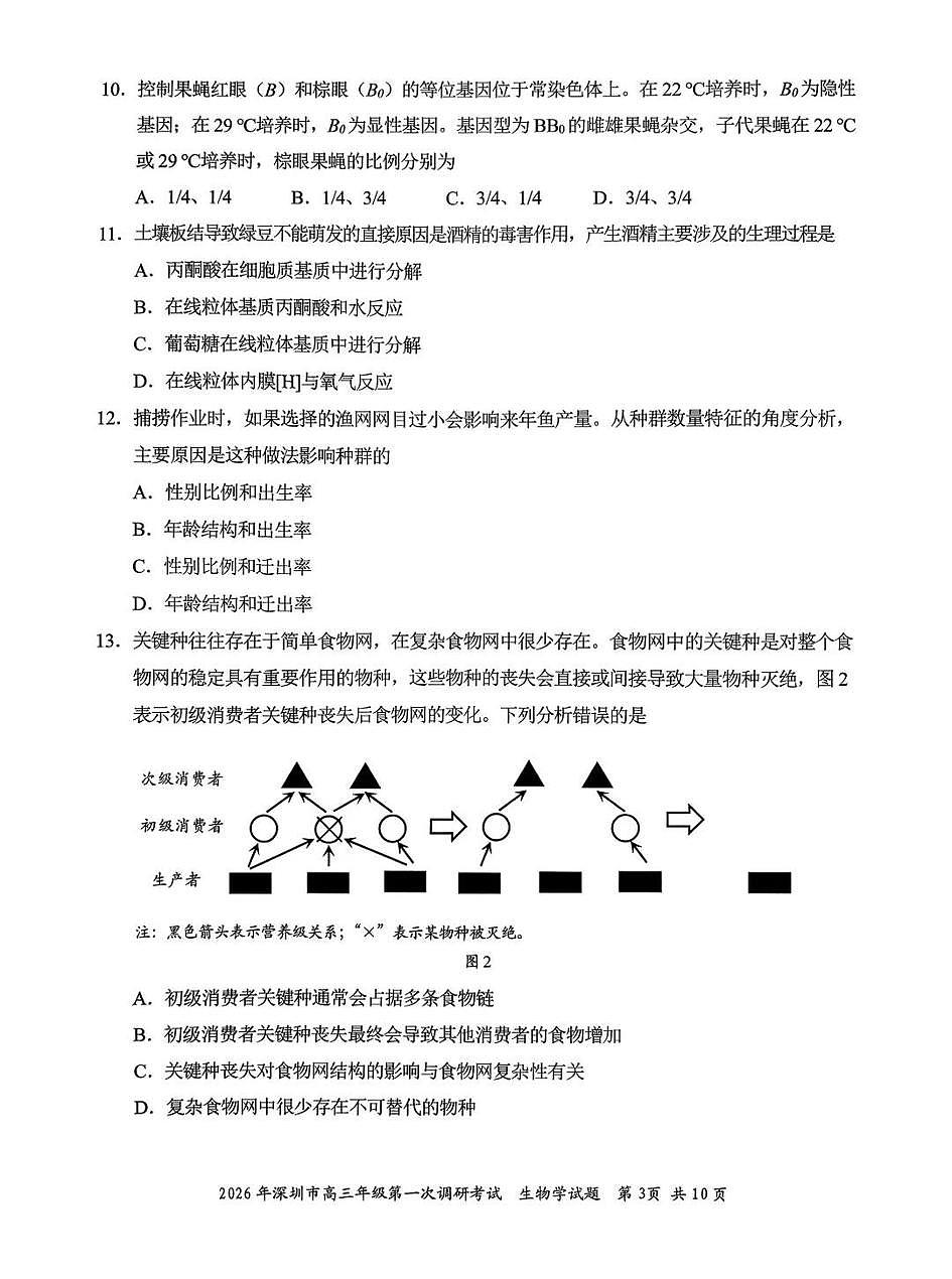 2026年深圳市高三年级第一次调研考试 生物第3页