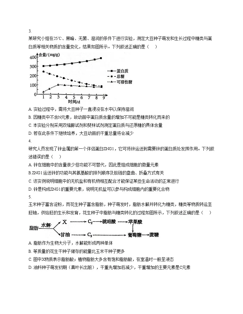 安徽省安庆市桐城中学2025_2026学年高一上学期第二次学情调研(期中)生物试卷(文字版,含答案)第2页