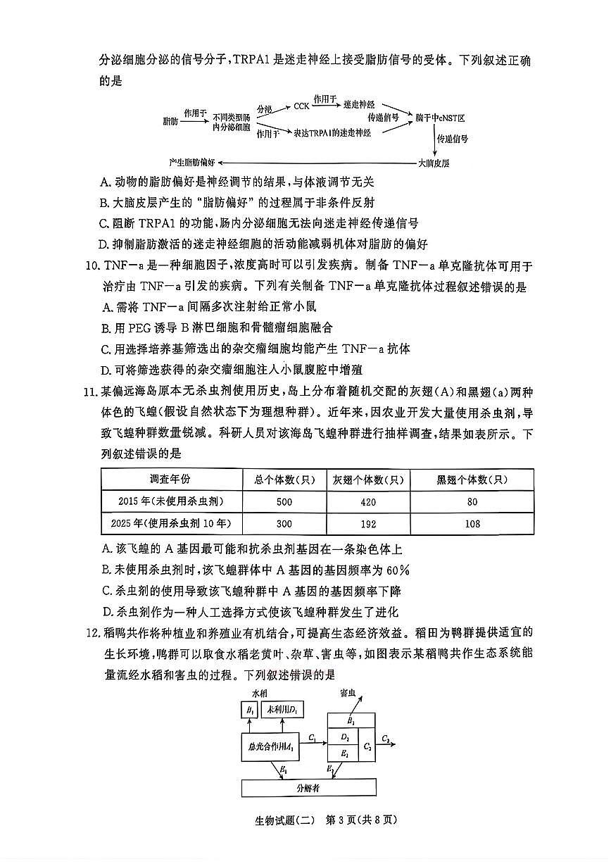 青桐鸣大联考2026届高三下学期学情调研(二)生物第3页