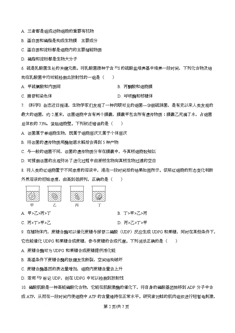 四川省泸州市泸县第五中学2025-2026学年高一下学期开学考试生物试题(原卷版)第2页