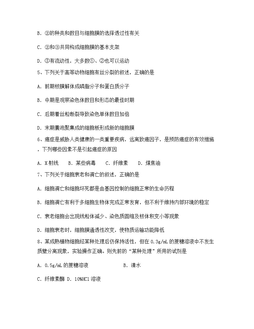 云南省西双版纳市2024年高一上学期期末生物试题(含答案)第2页