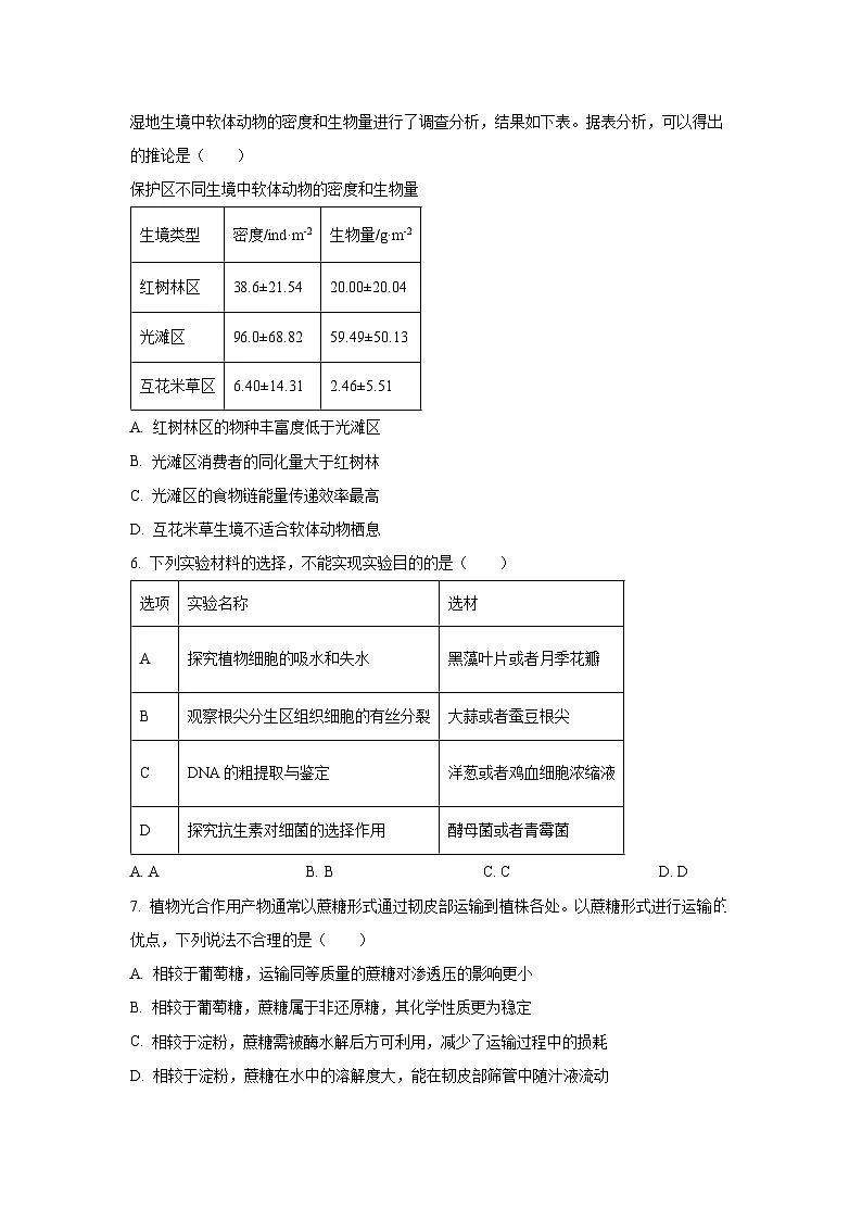 2025-2026学年福建福州市高三下学期三月质量检测生物试卷(学生版)第2页