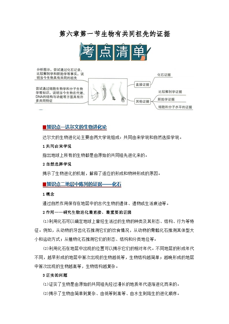 第六章第一节 生物有共同祖先的证据2025-2026学年高中生物必修二同步讲义(解析版)第1页