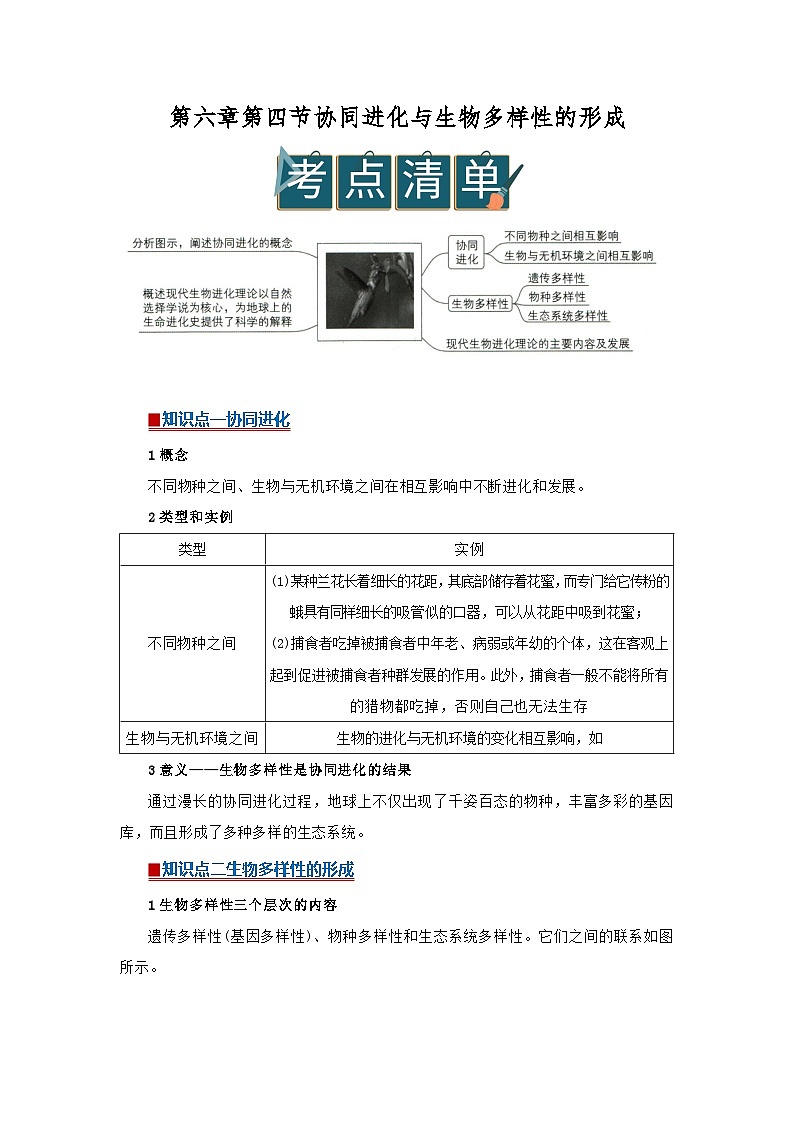 第六章第四节 协同进化与生物多样性的形成 2025-2026学年高中生物必修二同步讲义(原卷版)第1页