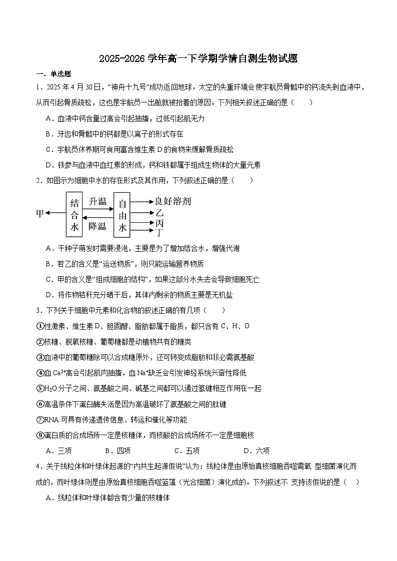 江西省南昌市重点高中2025-2026学年高一下学期3月开学考试 生物(含解析)第1页