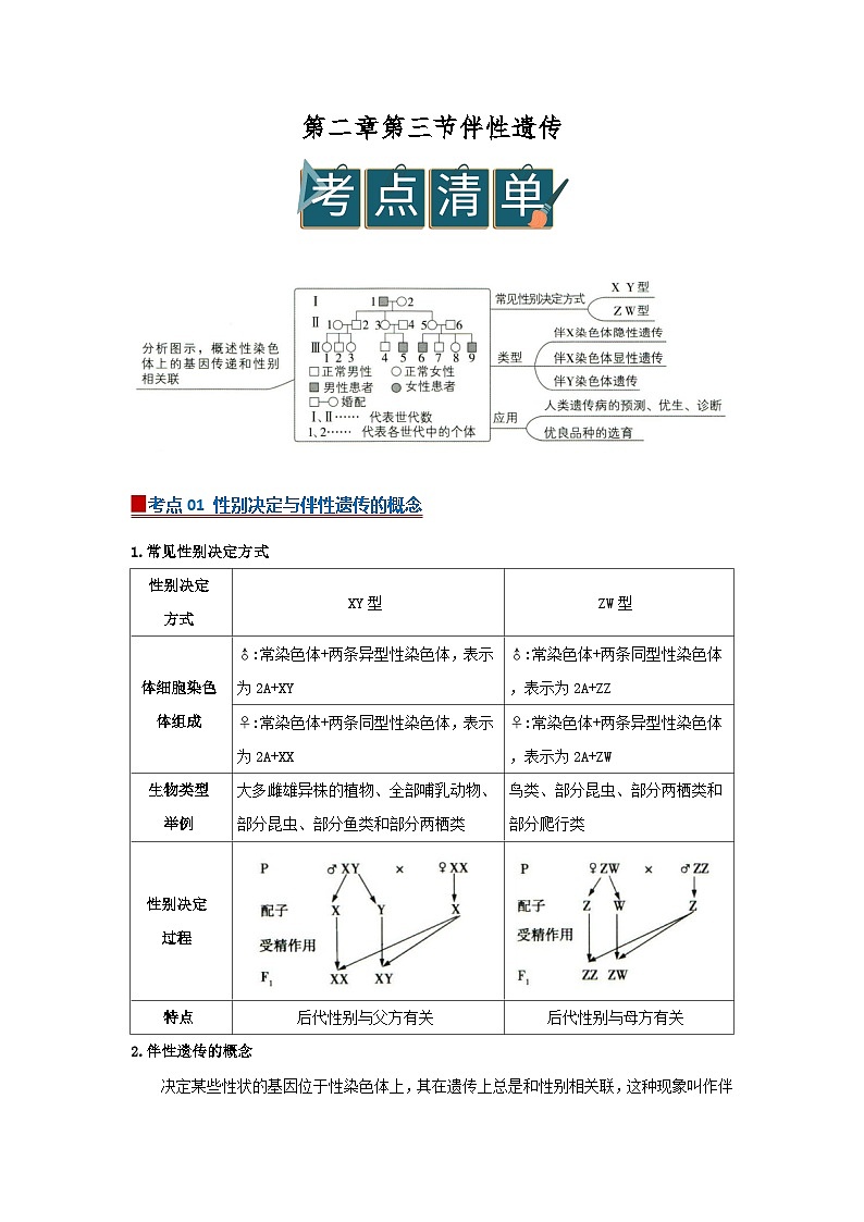第二章第三节 伴性遗传2025-2026学年高中生物必修二同步复习讲义(解析版)第1页