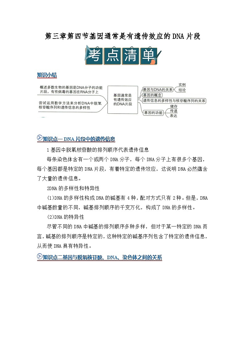第三章第四节 基因通常是有遗传效应的DNA片段 2025-2026学年高中生物必修二同步复习讲义(解析版)第1页