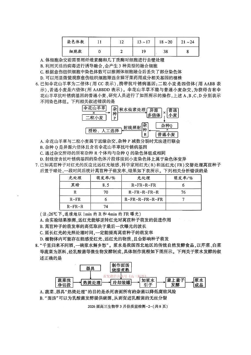2026届浙江高三下学期3月生物试题及答案第2页