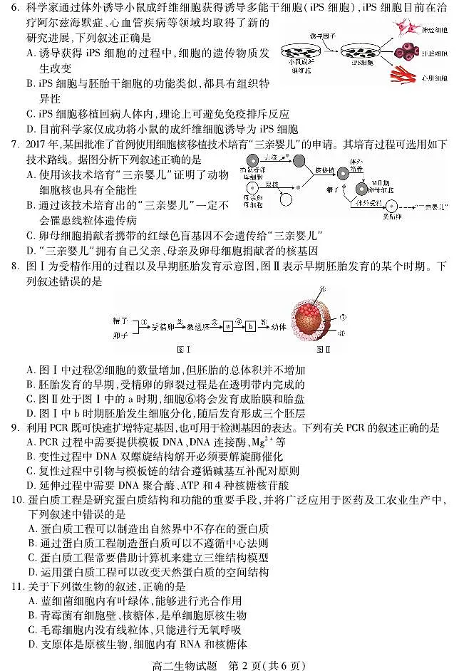四川省乐山市2023-2024学年高二下学期期末教学质量检测+生物第2页