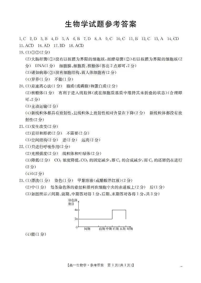 生物学答案_扫描版第1页