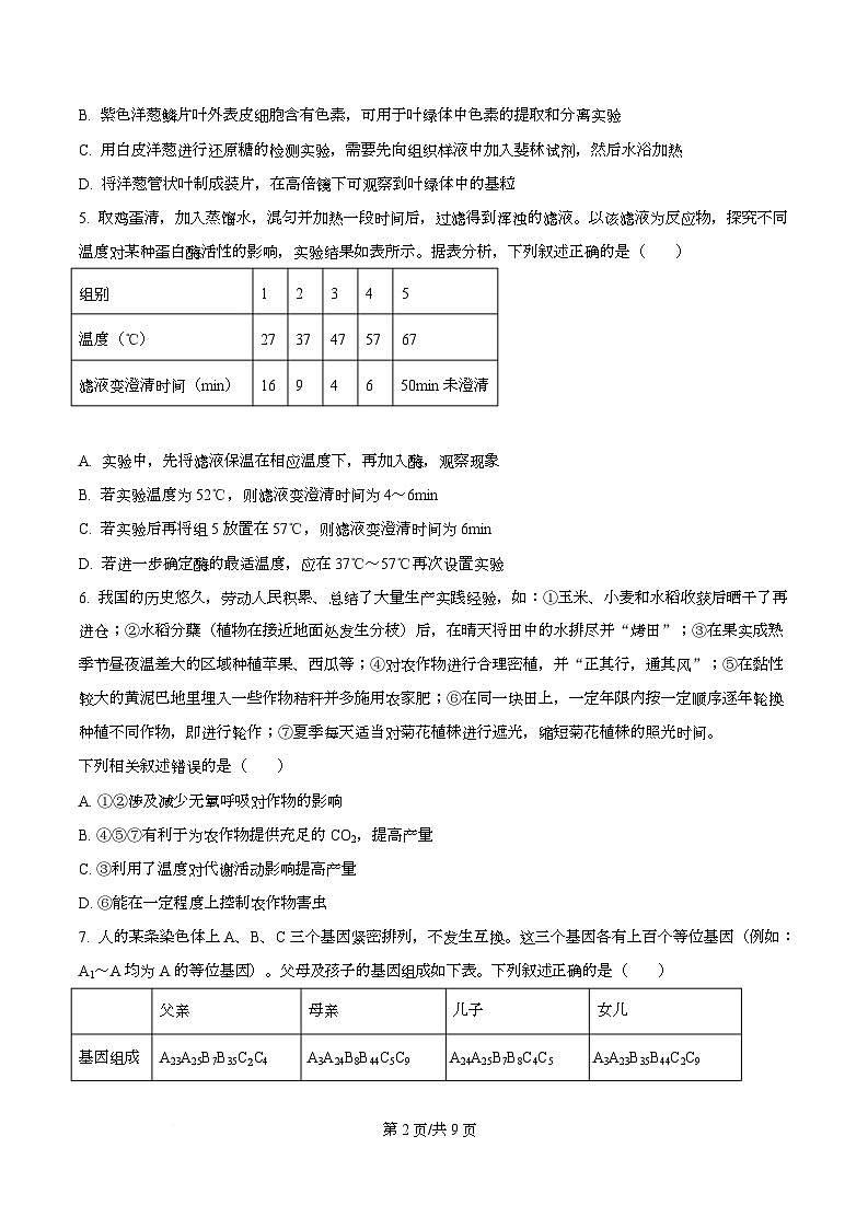 四川省攀枝花市第三高级中学2026届高三下学期第3次调研监测生物学试卷(原卷版)第2页