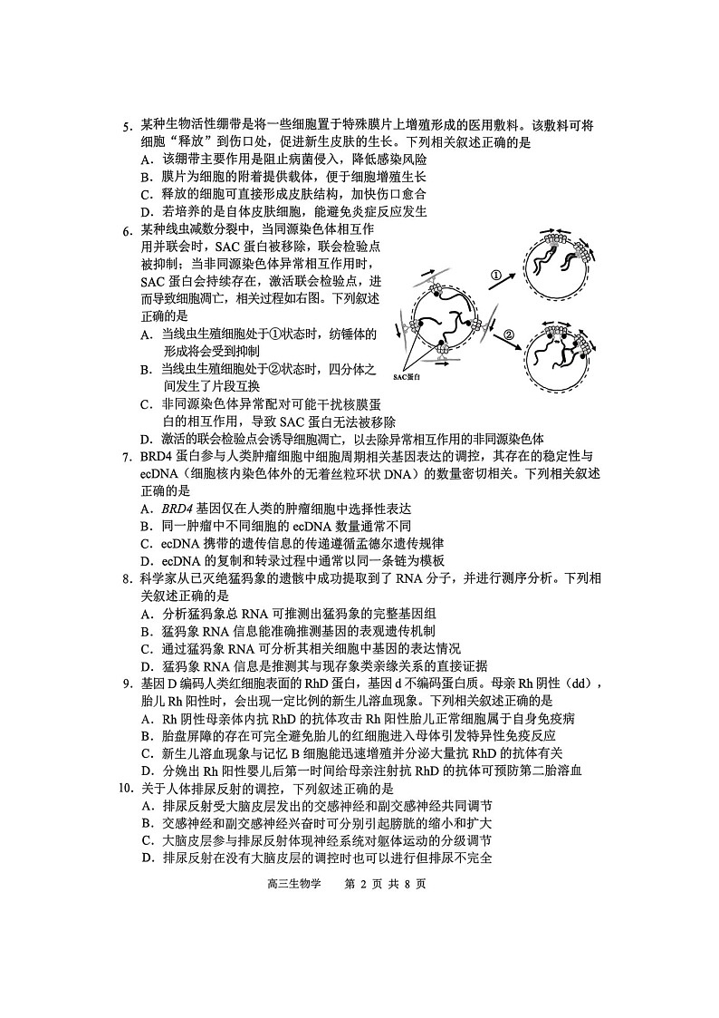 江苏省苏锡常镇四市2026届高三下学期教学情况调研(一)生物试卷 含答案第2页