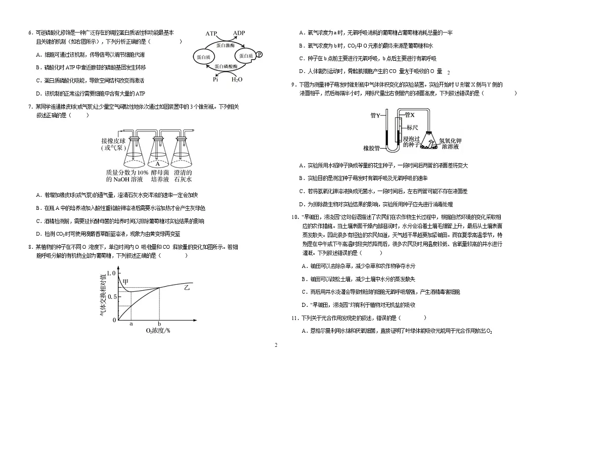 安徽省六安第一中学2025-2026学年高一上学期期末考试生物试卷(Word版附解析)第2页