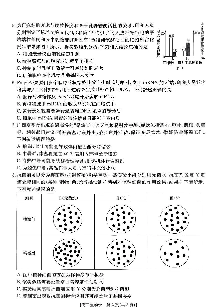 广西南宁2025-2026学年下学期高三高考二模生物试卷含答案第2页