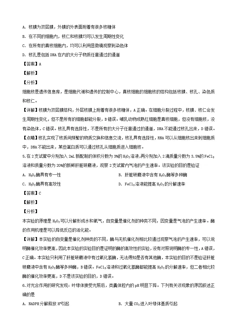 2019届四川省德阳市高三下学期“一诊”考试生物试题(解析版)第2页
