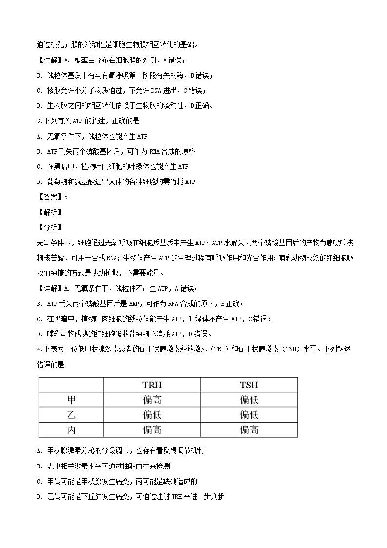 2019届四川省宜宾市高三下学期3月第二次诊断性考试生物试题(解析版)02
