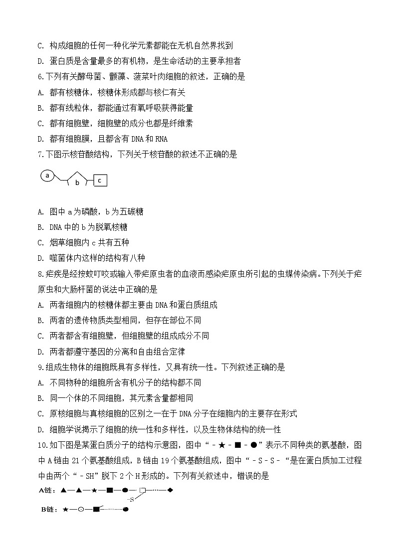 2019届安徽省肥东县高级中学高三上学期8月调研考试生物试卷02