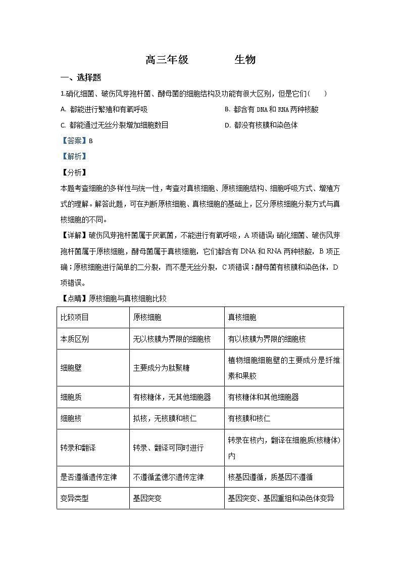 甘肃省金昌市永昌四中2020届高三上学期期中考试生物试题01