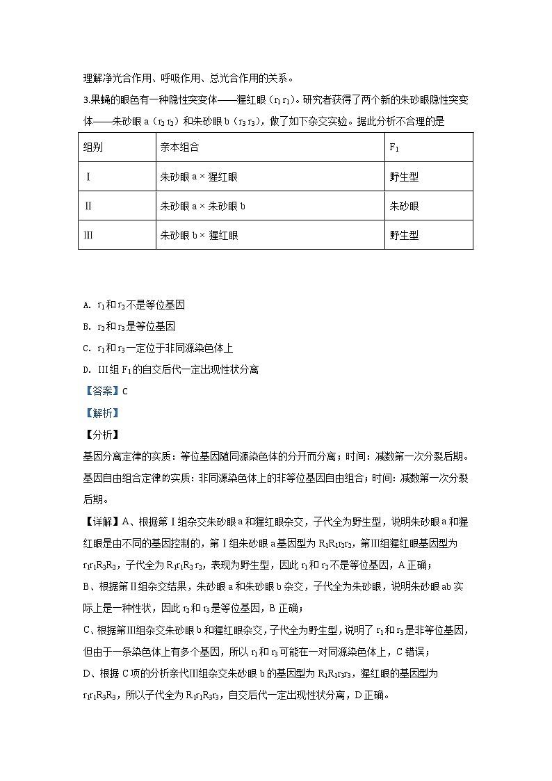 北京市海淀区2020届高三上学期期末考试生物试题03