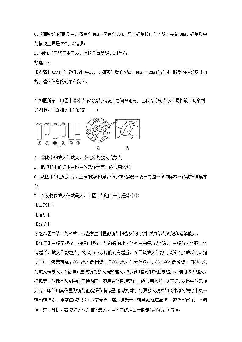 福建省福州一中2020届高三上学期开学考试生物试题02