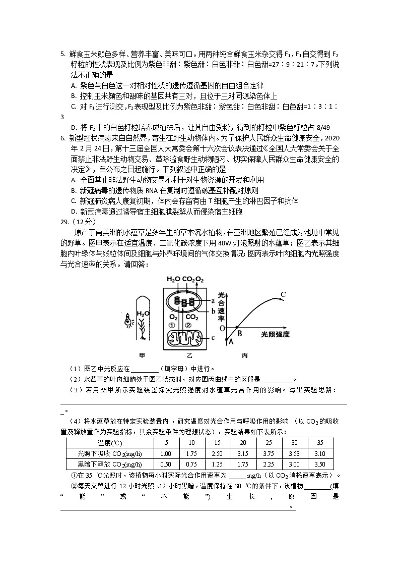 湖南省怀化市2020届高三模拟考试理综生物试题第2页