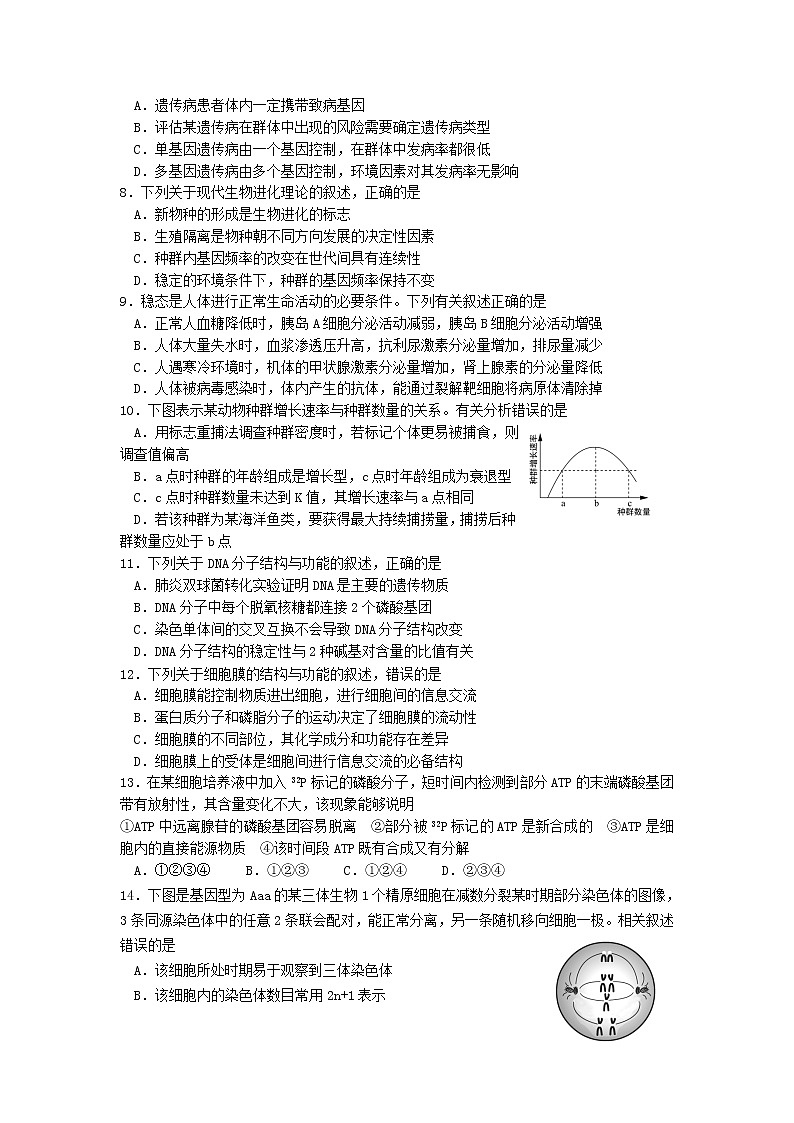 山东省淄博2020届高三10月摸底考试生物第2页
