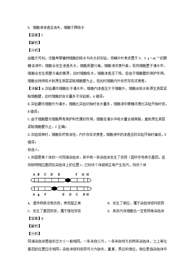 湖北省武汉市华中师大一附中2020届高三上学期教学质量联合测评理综生物试题03