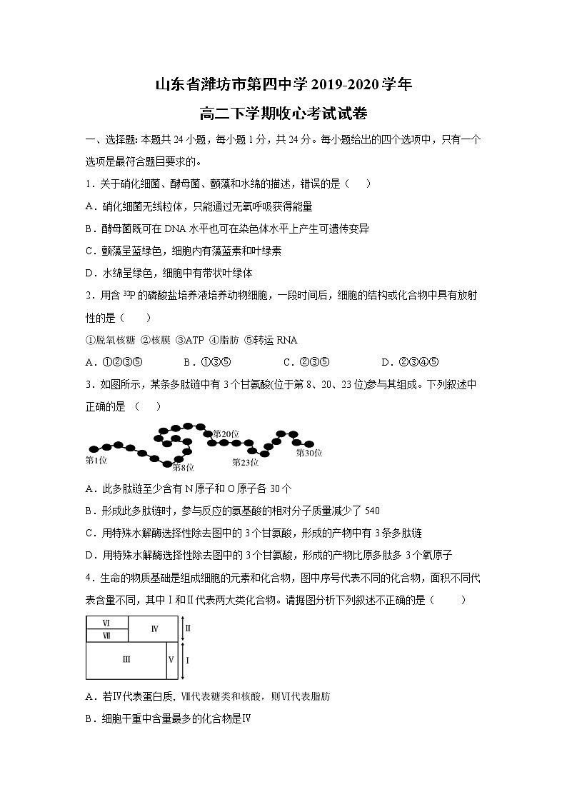 【生物】山东省潍坊市第四中学2019-2020学年高二下学期收心考试试卷第1页