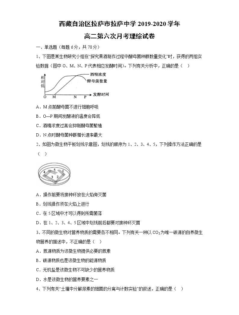 【生物】西藏自治区拉萨市拉萨中学2019-2020学年高二第六次月考理综