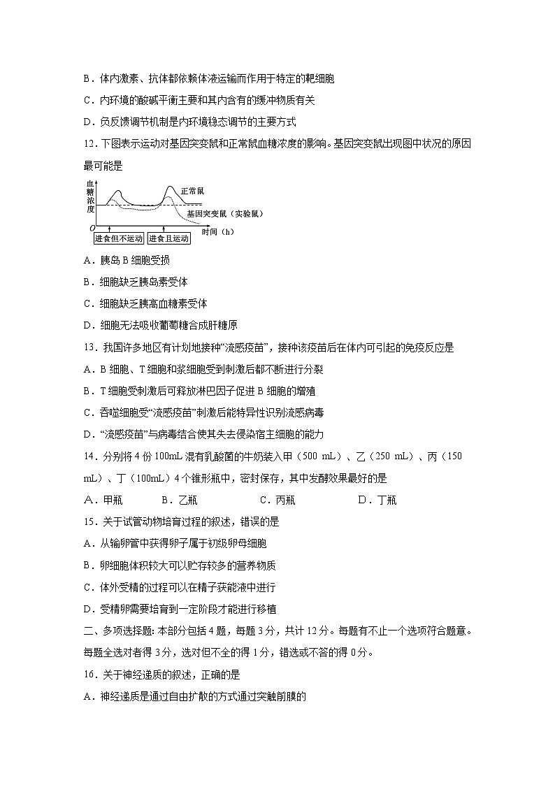 【生物】江苏省如皋市2019-2020学年高二下学期教学质量调研(二)试题(选修)03