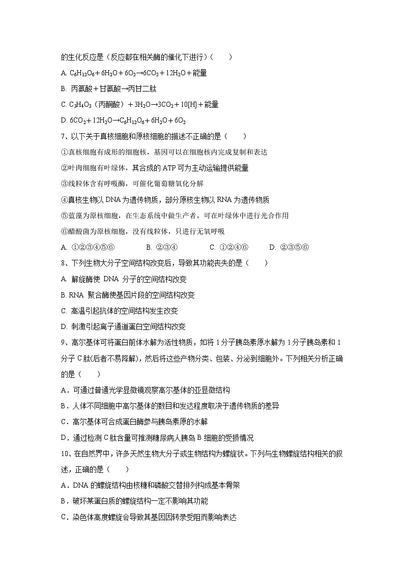 【生物】山东省潍坊市2019-2020学年高二下学期期中考试试题02