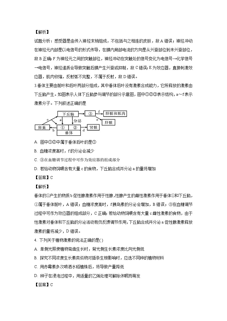 【生物】四川省雅安中学2019-2020学年高二上学期期中考试试题(解析版)02