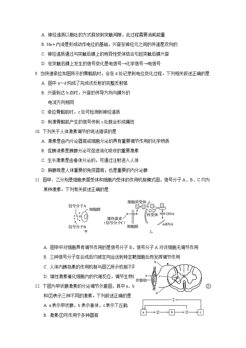 2019-2020學(xué)年湖北省荊門市高二上學(xué)期期末學(xué)業(yè)水平選擇性考試階段性檢測生物試題 word版第3頁